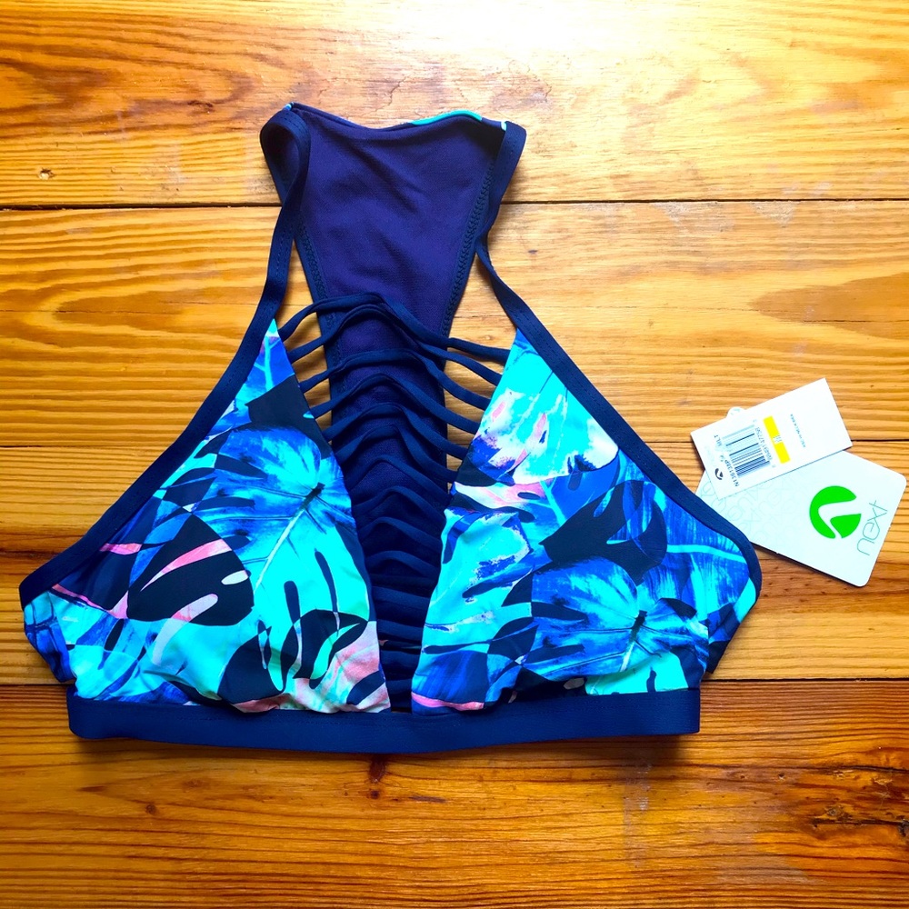 Next Blue Tropical Bikini Top, NWT, M